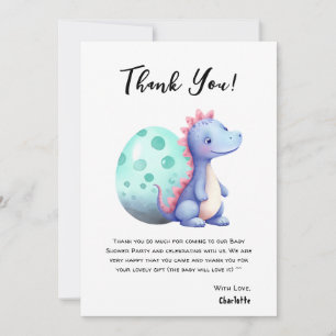 Carte De Remerciements Douce Baby Shower Dinosaure Mignon Aquarelle