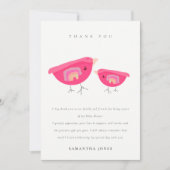 Carte De Remerciements Douce Baby Shower d'oiseau rose arc-en-ciel dessin (Devant)