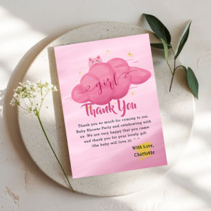 Carte De Remerciements Douce Baby Shower Fille Nuage Aquarelle