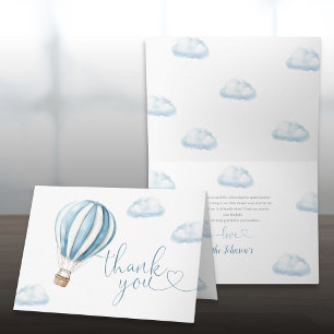 Carte De Remerciements Douce Baby Shower Montgolfière Bleue
