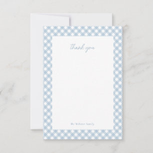 Carte De Remerciements Douce baby shower personnalisée à carreaux bleus