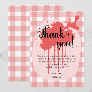 Carte De Remerciements Douce Baby Shower Rouge Gingham Pastel