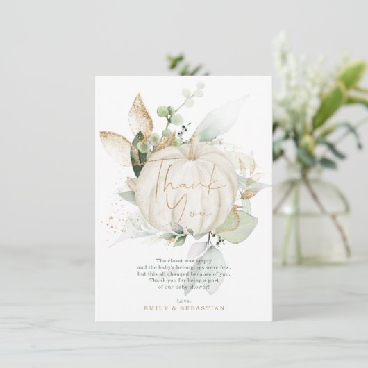 Carte De Remerciements Douce Baby Shower Vert Or Botanique Eucalyptus (Debout devant)