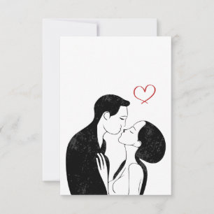 Carte De Remerciements Douce Doodle Amour Coeur Romantique Couple Kiss