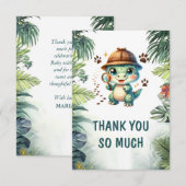 Carte De Remerciements Douce Fête de Bébé Garçon Dinosaure Mignon (Devant / Derrière)