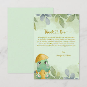 Carte De Remerciements Douce Fête de Bébé Garçon Dinosaure Vert Mignon