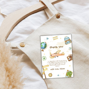 Carte De Remerciements Douce Fête de Naissance Bébé Voyage en Avion Autou