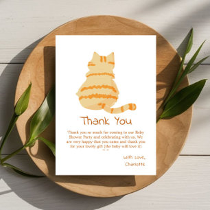 Carte De Remerciements Douce Fête de Naissance de Chat Orange Gros et Gra