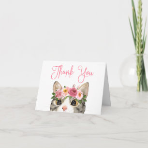 Carte De Remerciements Douce Fille au Chat à l'Aquarelle Baby Shower