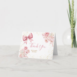 Carte De Remerciements Douce Fille Ruban Rose Coquette Baby Shower Floral