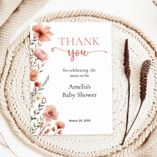 Carte De Remerciements Douce Florale Bébé en Fleur