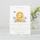 Carte De Remerciements Douce forêt aquarelle Lion Feuillage Baby Shower (Debout devant)