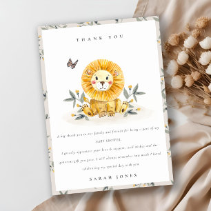 Carte De Remerciements Douce Lion De La Forêt Aquarelle Foliage Baby Show