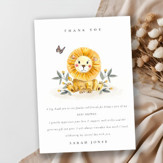 Carte De Remerciements Douce Lionne Aquarelle de la Forêt Fête de Naissan