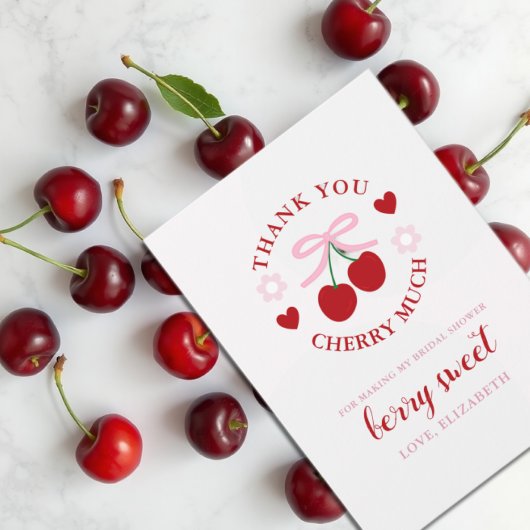 Carte De Remerciements Douce Mariée Cerise