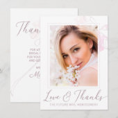 Carte De Remerciements Douce Mariée Fleurie Aquarelle Rose Élégant (Devant / Derrière)