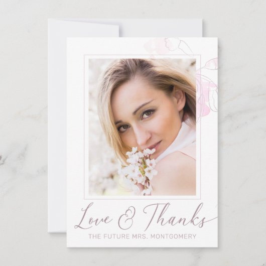 Carte De Remerciements Douce Mariée Fleurie Aquarelle Rose Élégant (Devant)