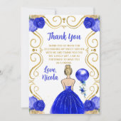 Carte De Remerciements Douce Princesse Blonde de Seize Ans en Bleu Royal  (Devant)