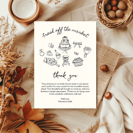 Carte De Remerciements Douceur faite à la main pour la douche de la marié