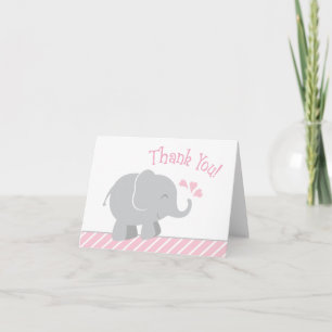 Carte De Remerciements Douche bébé moderne éléphant rose et gris