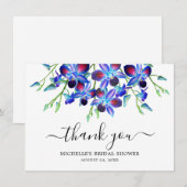 Carte De Remerciements Douche de Mariage Élégante Aquarelle Orchidées Ble (Devant / Derrière)