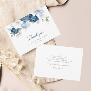 Carte De Remerciements Douche de mariage élégante poussiéreuse bleue flor