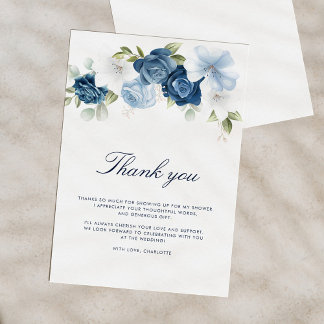 Carte De Remerciements Douche de Mariée Bleu Poussiéreux Floral