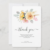 Carte De Remerciements Douche de Mariée Élégante à l'Aquarelle Florale (Devant)