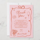 Carte De Remerciements Douche de mariée illustrée rouge rose rétro (Devant)