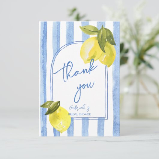 Carte De Remerciements Douche nuptiale à rayures bleues (Debout devant)