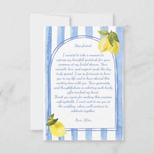 Carte De Remerciements Douche nuptiale à rayures bleues (Dos)
