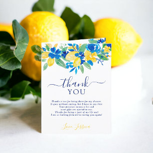 Carte De Remerciements Douche nuptiale fleurie citrons jaune bleu