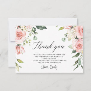 Carte De Remerciements Douche nuptiale romantique rose rose floral