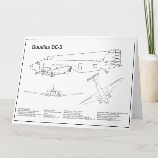 Carte De Remerciements Douglas DC-3 - Plans de dessin du plan directeur d (Devant)