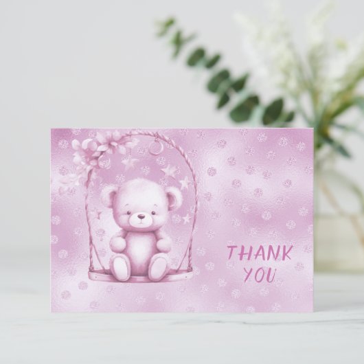 Carte de remerciements d'ours en peluche rose (Debout devant)