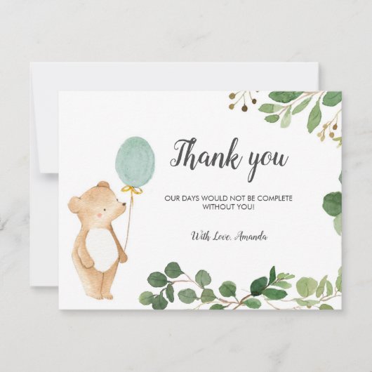 Carte de remerciements d'ours mignon (Devant)