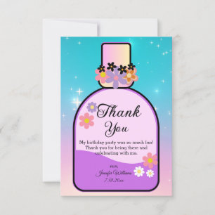Carte De Remerciements doux 16 flacon de parfum violet bleu holographique