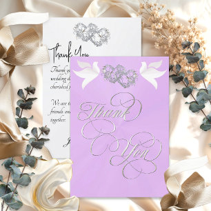 Carte De Remerciements Doves & Hearts - Perle Lavande/Argent