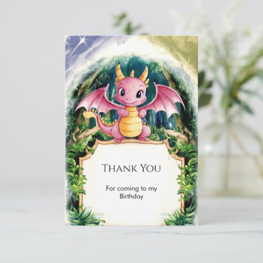 Carte De Remerciements Dragon Majestueux Anniversaire Pastel (Debout devant)