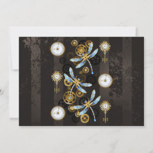Carte De Remerciements Dragonflies de Steampunk sur arrière - plan rayé b