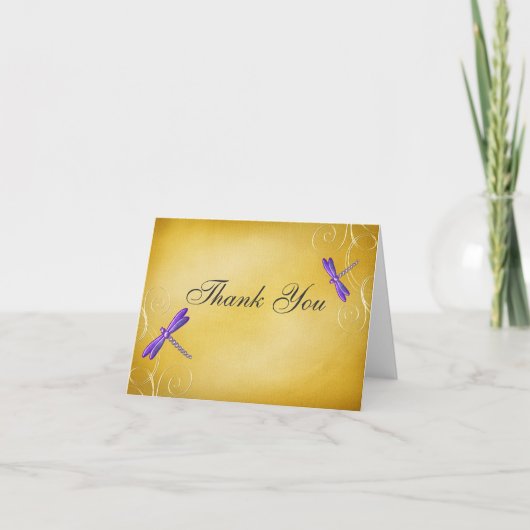 Carte De Remerciements Dragonfly Swirls de Purple Gold remercie (Devant)