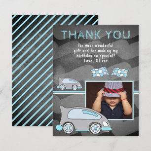 Carte De Remerciements Drapeau de voiture de course Tableau Photo Anniver
