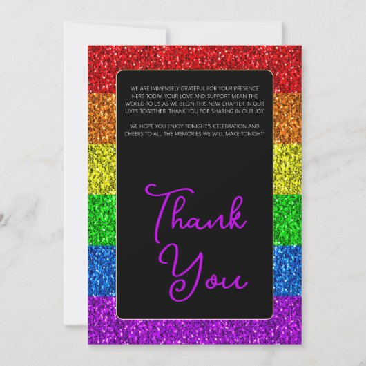 Carte De Remerciements Drapeau LGBT arc-en-ciel scintille mariage lesbien (Devant)