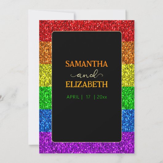 Carte De Remerciements Drapeau LGBT arc-en-ciel scintille mariage lesbien (Dos)