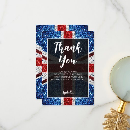 Carte De Remerciements Drapeau rouge bleu blanc éclat élégant Sweet 16 (Devant/Arrière en situation)