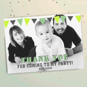 Carte De Remerciements Drapeaux de Bunting Vert Enfants Photo Anniversair