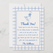 Carte De Remerciements Drawn Goose Gingham Blue Classic Boy Baby Shower (Devant)