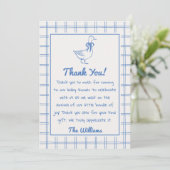 Carte De Remerciements Drawn Goose Gingham Blue Classic Boy Baby Shower (Debout devant)