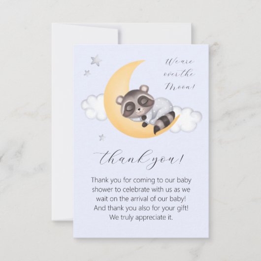 Carte De Remerciements Dreamy Over the Moon Raccoon Boy Baby shower (Devant)