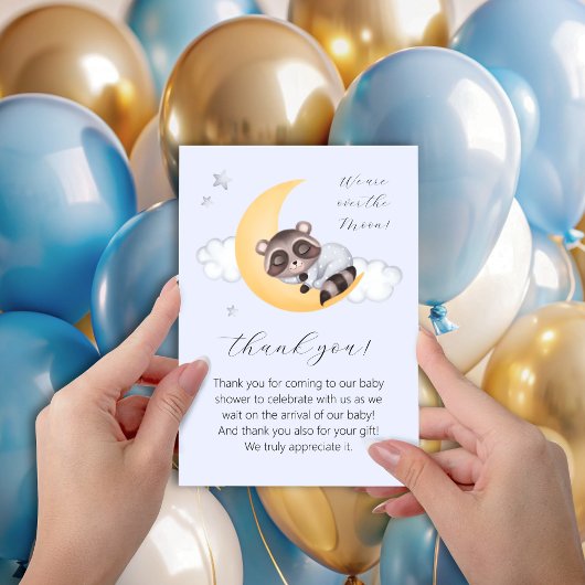 Carte De Remerciements Dreamy Over the Moon Raccoon Boy Baby shower